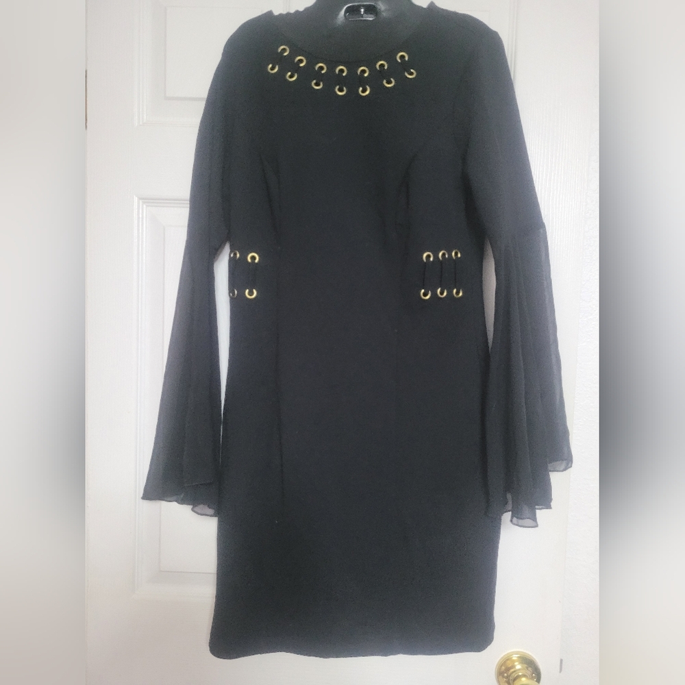 VENUS Black Dress with Gold Accents